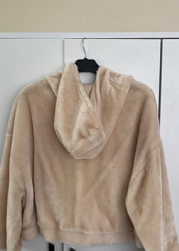 Bej Kapüşonlu Kadın Peluş Ceket - Görsel 5
