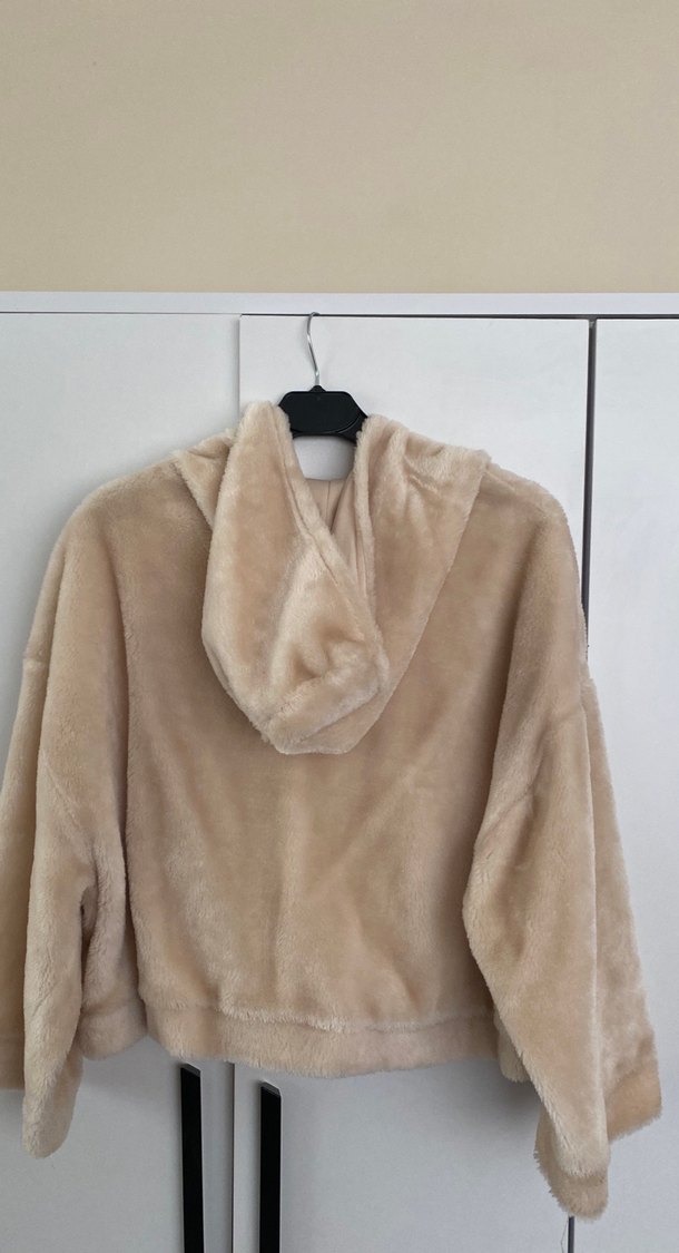 Bej Kapüşonlu Kadın Peluş Ceket - Görsel 4