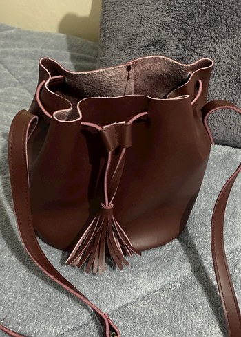 Püsküllü Kahverengi Deri Kadın Çanta - Görsel 6