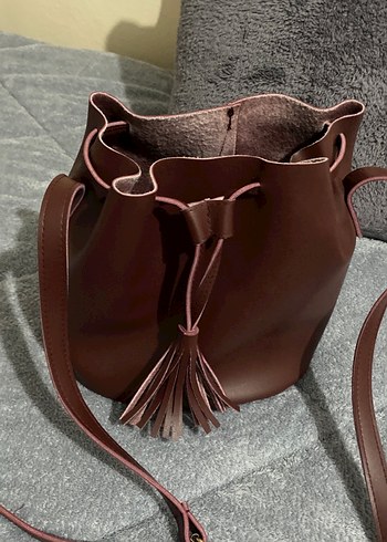 Püsküllü Kahverengi Deri Kadın Çanta - Görsel 5