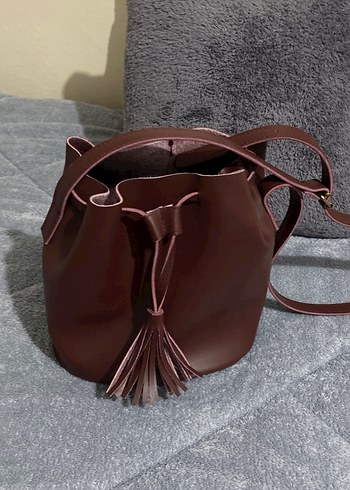 Püsküllü Kahverengi Deri Kadın Çanta - Görsel 2