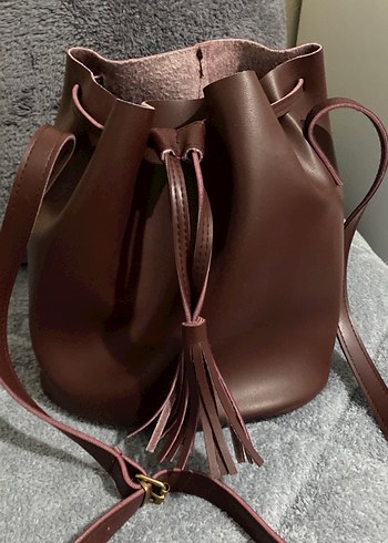 Püsküllü Kahverengi Deri Kadın Çanta - Görsel 9