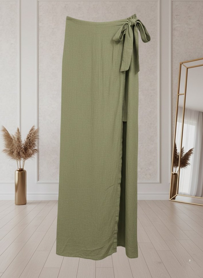 Haki Renk Keten Uzun Salaş Etek - Görsel 3