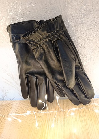 Kemer Detaylı Siyah erkek deri eldiven  - Görsel 2