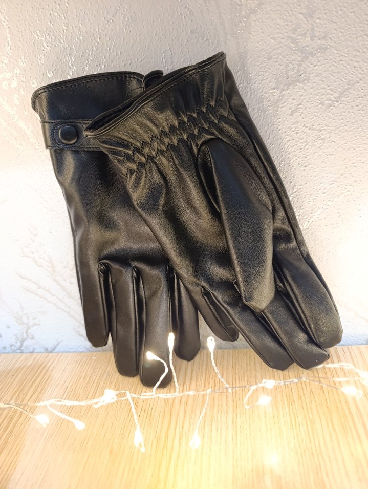 Kemer Detaylı Siyah erkek deri eldiven  - Görsel 2