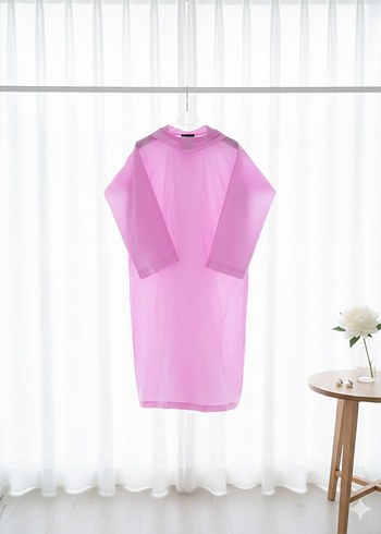 Şeffaf Pembe Midi Yağmurluk - Görsel 2