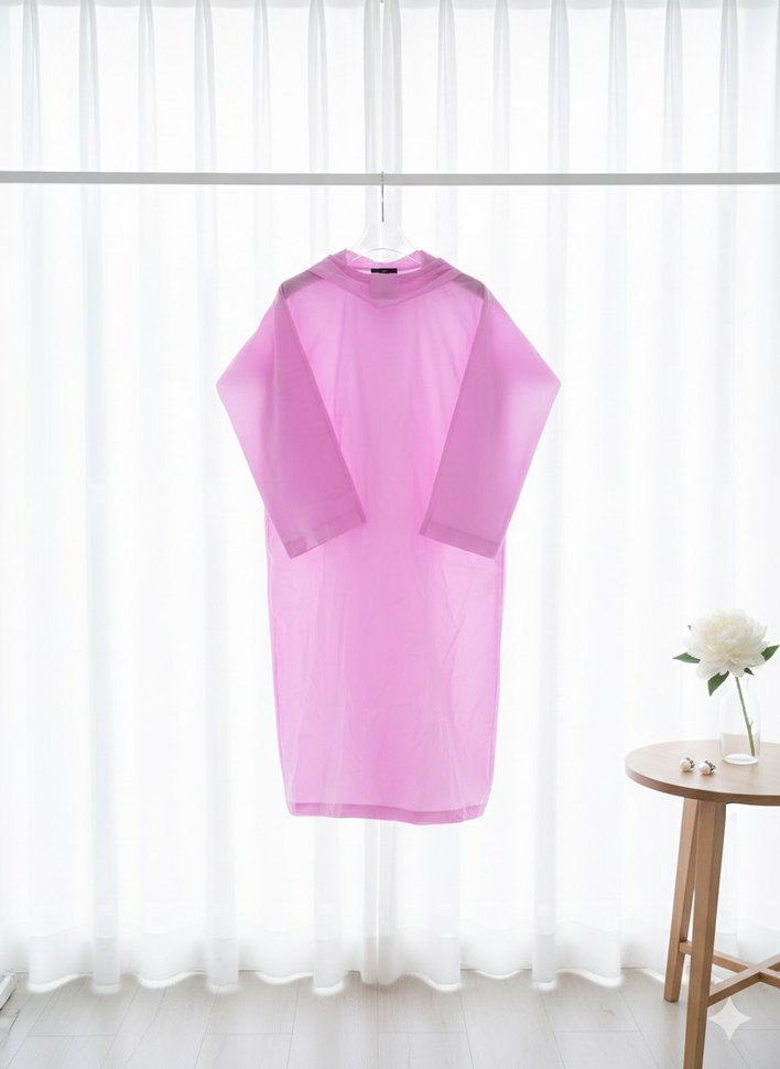 Şeffaf Pembe Midi Yağmurluk - Görsel 2