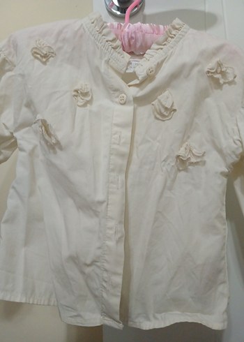 Kız Çocuk Beyaz Pamuklu Uzun Kollu Gömlek - Görsel 4