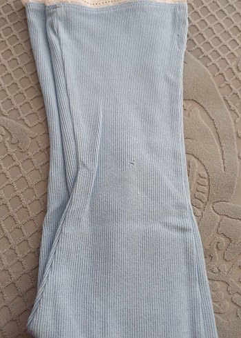 Dantel Detaylı Kız Çocuk Mavi Pamuklu Tayt - Görsel 5