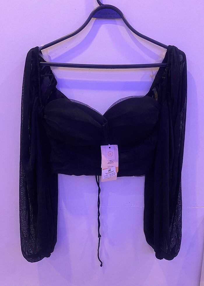 ETİKETLİ KOLLARI TÜL SİYAH ŞIK BÜSTİYER - Görsel 2