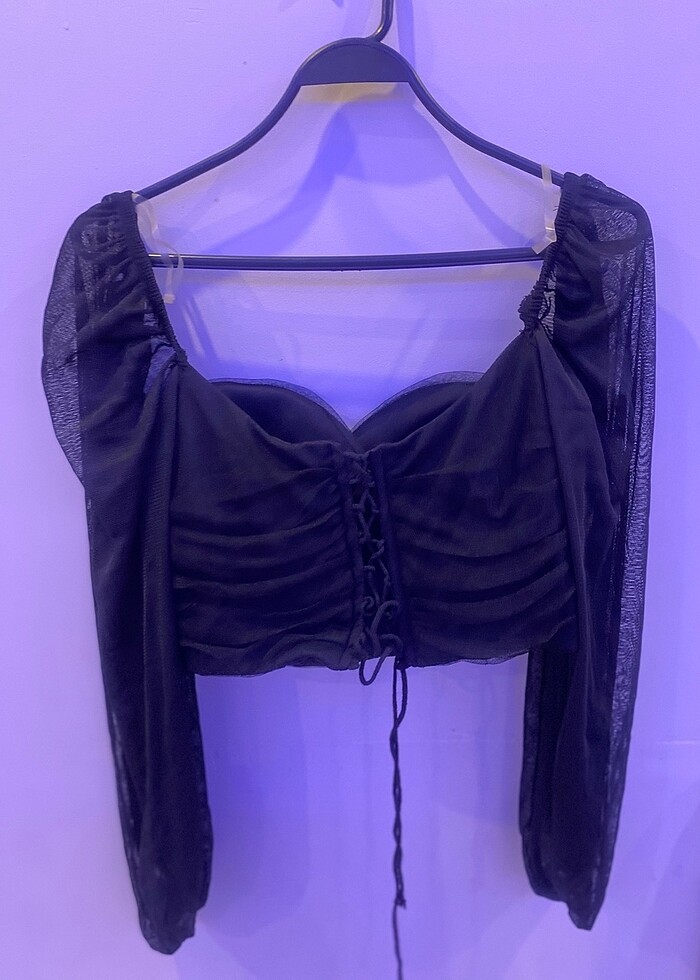 ETİKETLİ KOLLARI TÜL SİYAH ŞIK BÜSTİYER - Görsel 3