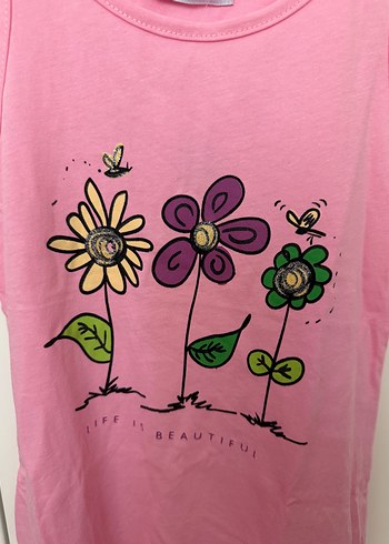 Kız Çocuk Pembe Baskılı Fırfırlı Elbise - Görsel 3