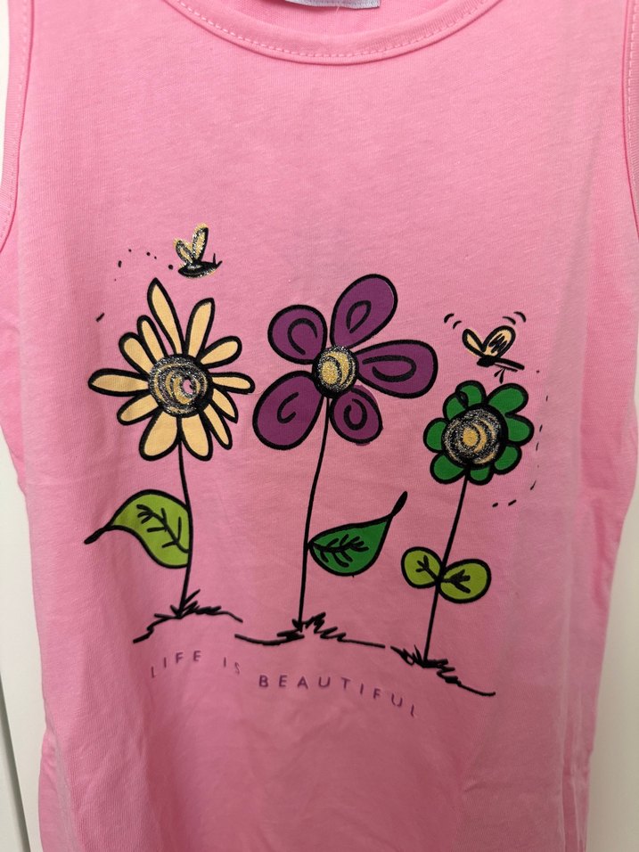 Kız Çocuk Pembe Baskılı Fırfırlı Elbise - Görsel 3