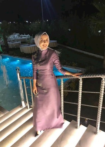 s Beden Uzun Kollu Vintage Mor Abiye Elbise