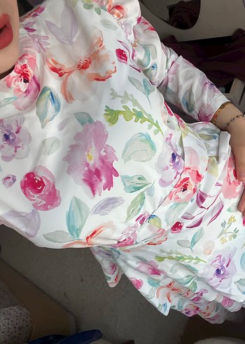 Çiçek Desenli Uzun Bohem Elbise - Görsel 2