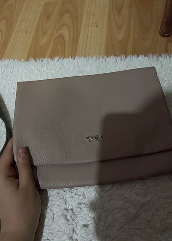 Fermuarlı Bej Deri Kadın Clutch Çanta