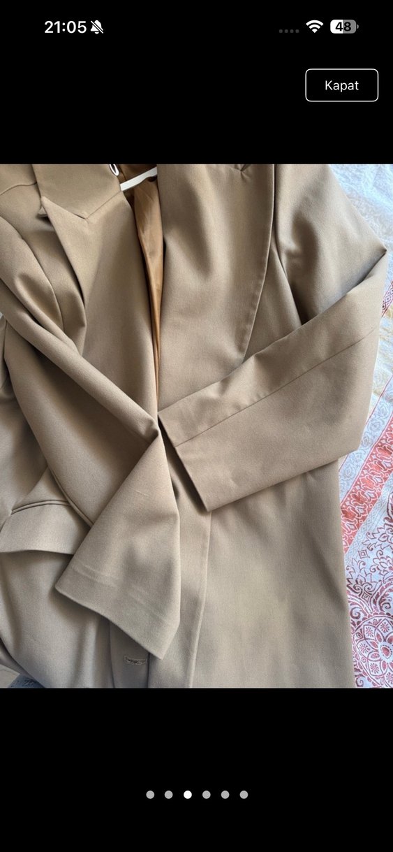 camel rengi uzun blazer - Görsel 3