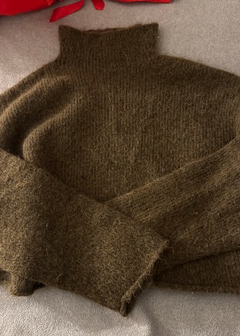 Haki renkli Boğazlı Yün Kazak - Görsel 3