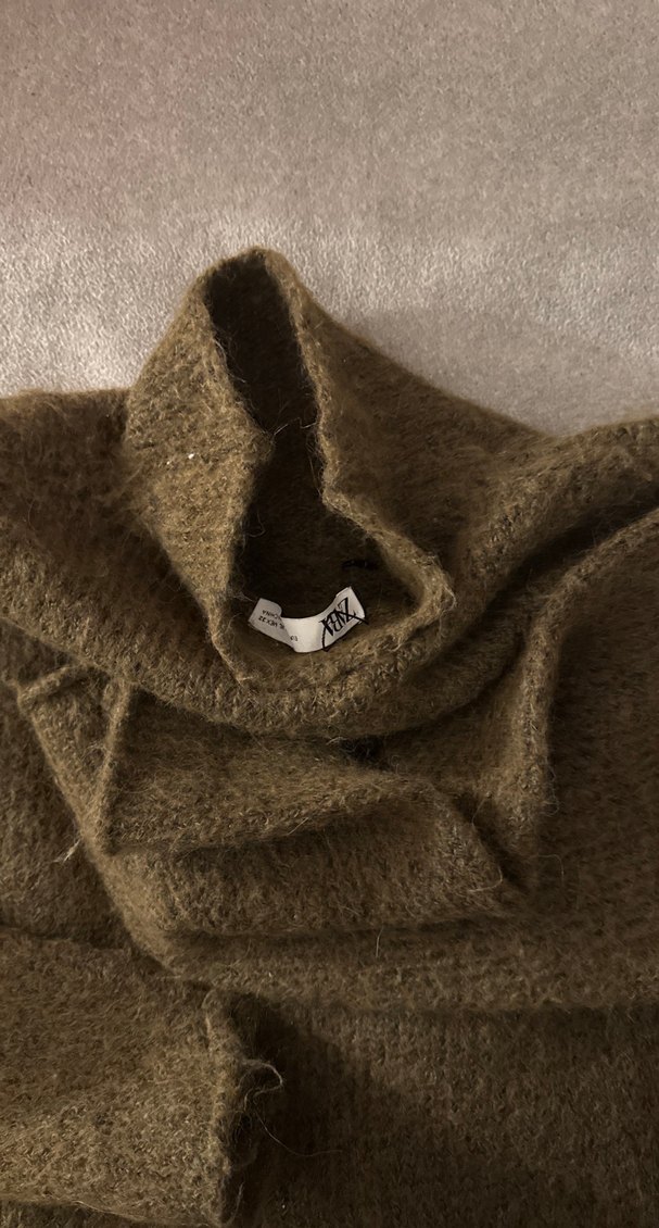 Haki renkli Boğazlı Yün Kazak - Görsel 2