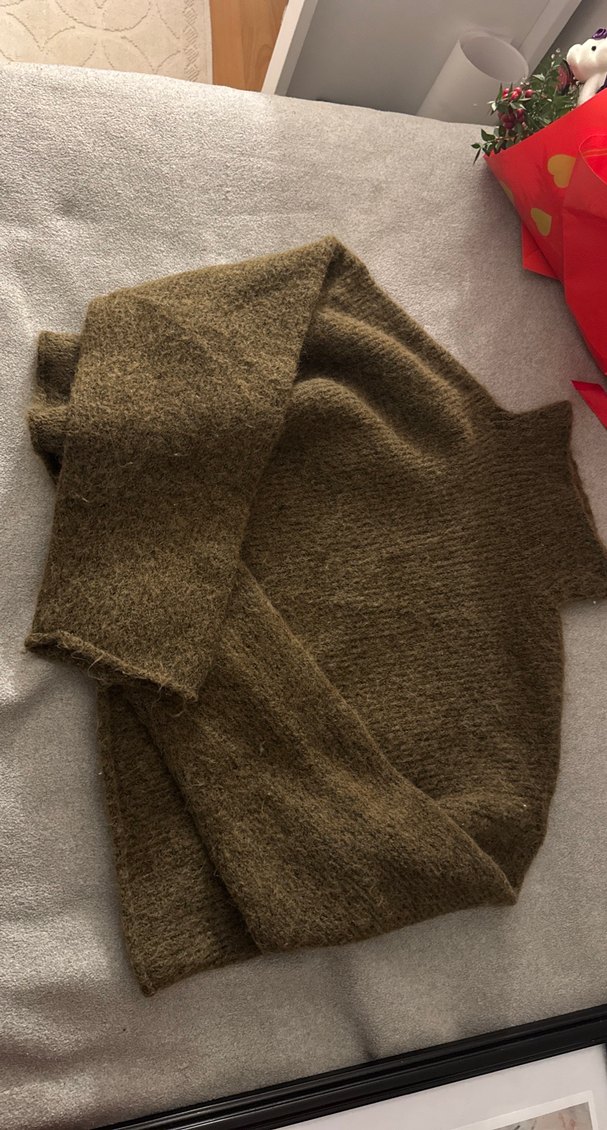 Haki renkli Boğazlı Yün Kazak - Görsel 4