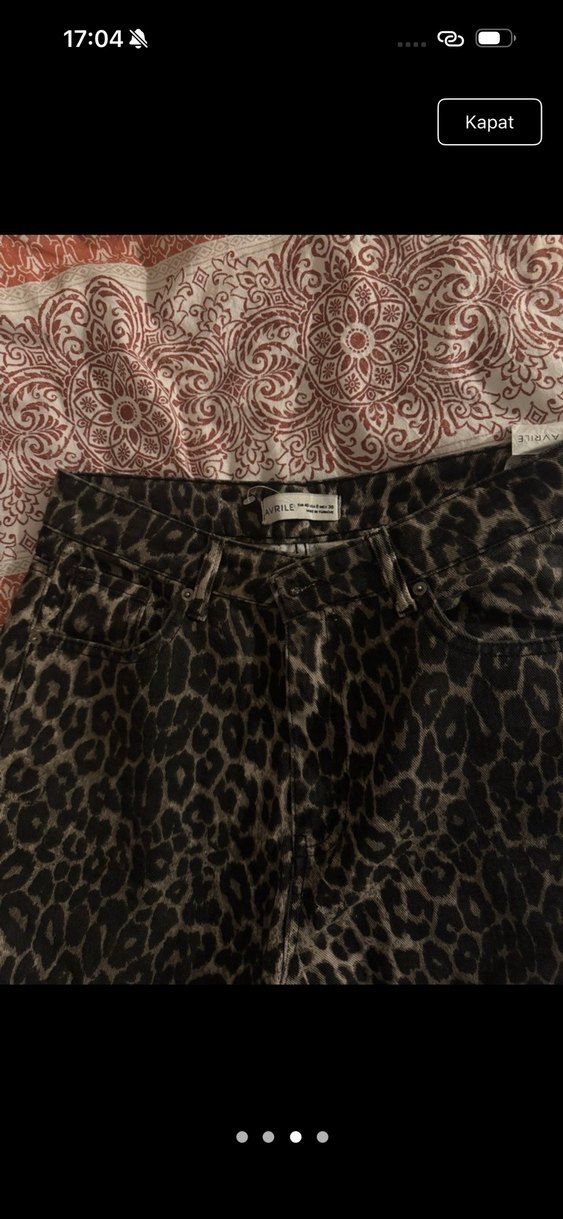 Kadın Leopar Desenli Kot Pantolon - Görsel 3