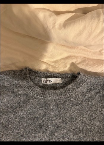 Gri Fitilli Kısa Kollu Triko Kadın Kazak standart beden - Görsel 3