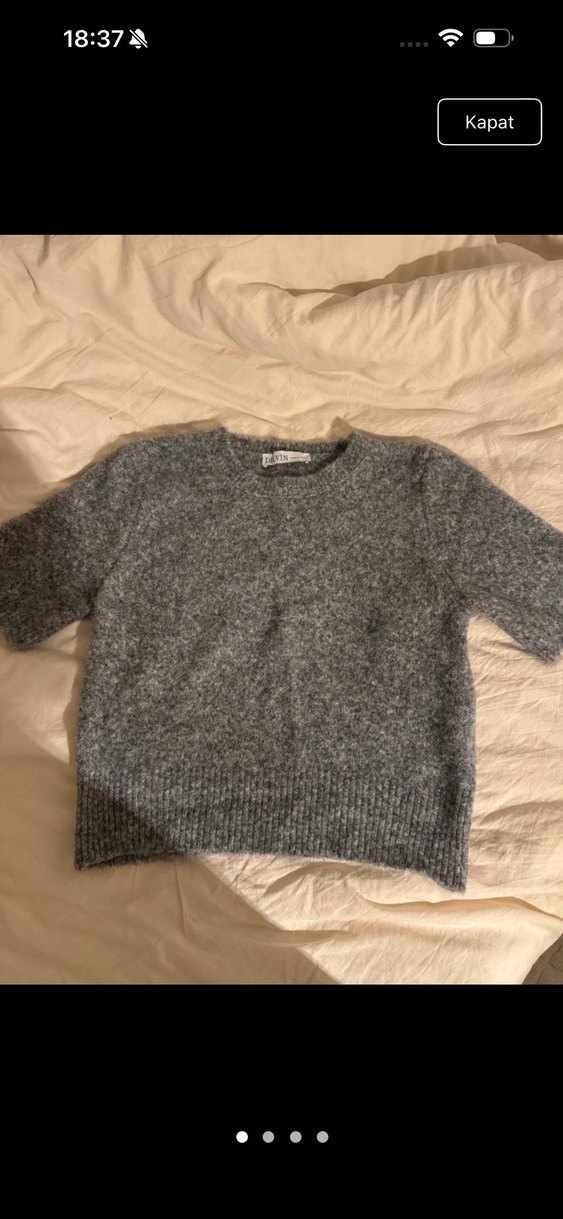 Gri Fitilli Kısa Kollu Triko Kadın Kazak standart beden - Görsel 2