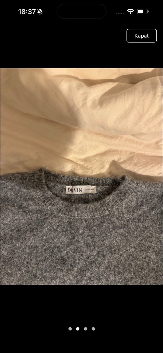 Gri Fitilli Kısa Kollu Triko Kadın Kazak standart beden - Görsel 3