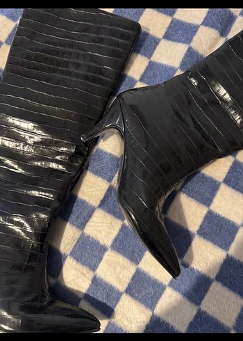 Siyah Zebra Desenli Pliseli Dizüstü Çizme - Görsel 4