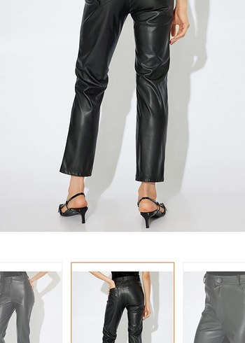 Kadın Siyah Deri Kemerli Cigarette Pantolon - Görsel 3