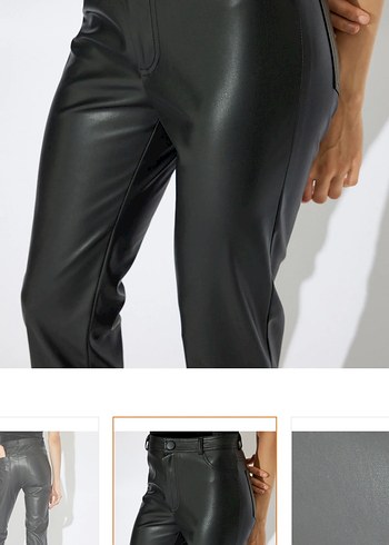 Kadın Siyah Deri Kemerli Cigarette Pantolon - Görsel 2