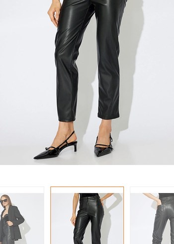 Kadın Siyah Deri Kemerli Cigarette Pantolon - Görsel 4