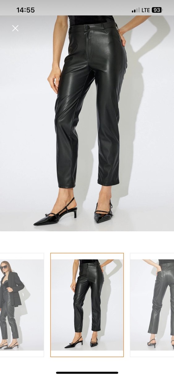 Kadın Siyah Deri Kemerli Cigarette Pantolon - Görsel 4
