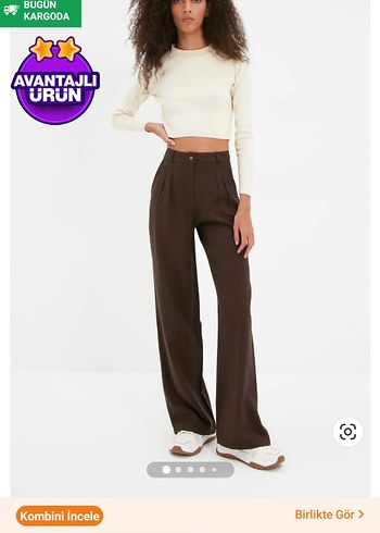 xl Beden Trendyol & Milla Kahverengi Rahat Kesim Örme Pantolon