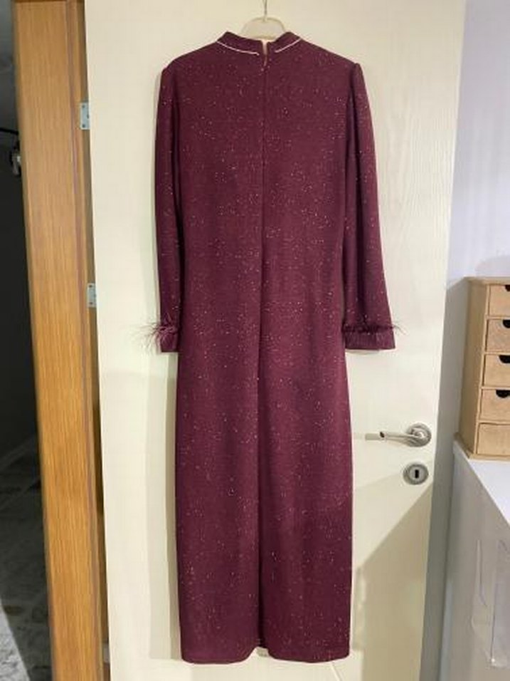 Bordo Drapeli Uzun Abiye Elbise - Görsel 2