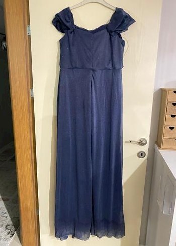 Lacivert Drapeli Uzun Abiye Elbise - Görsel 2