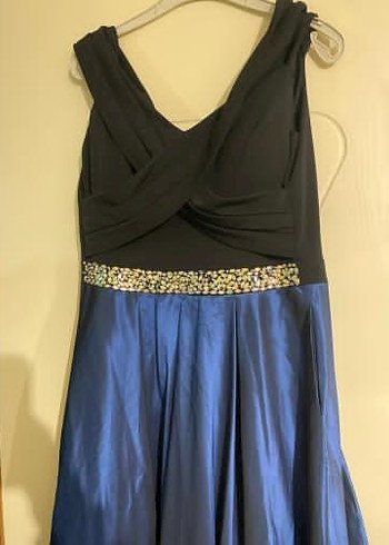 V Yaka Drapeli Uzun Lacivert Abiye Elbise - Görsel 3