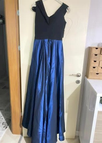 V Yaka Drapeli Uzun Lacivert Abiye Elbise - Görsel 2