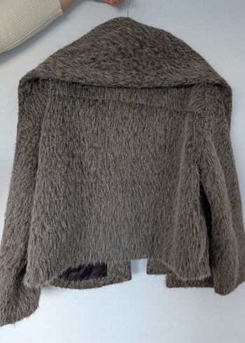 Gri Mini Yüksek Yakalı Suni zara atkalı kaban - Görsel 3