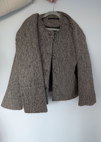 Gri Mini Yüksek Yakalı Suni zara atkalı kaban - Görsel 2