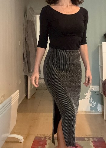 H&M Triko Parlak Midi Kalem Etek - Görsel 2