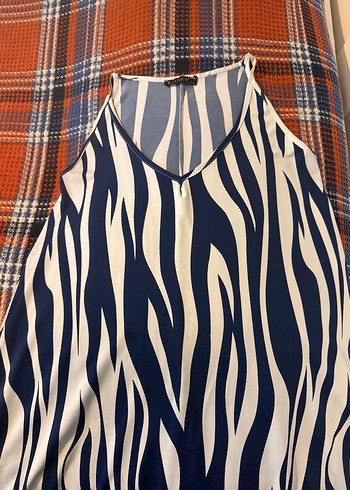 Lacivert Zebra Desenli Askılı Yazlık Elbise - Görsel 3