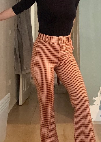 Oxxo Kemerli Retro Kahverengi Kumaş Pantolon - Görsel 5