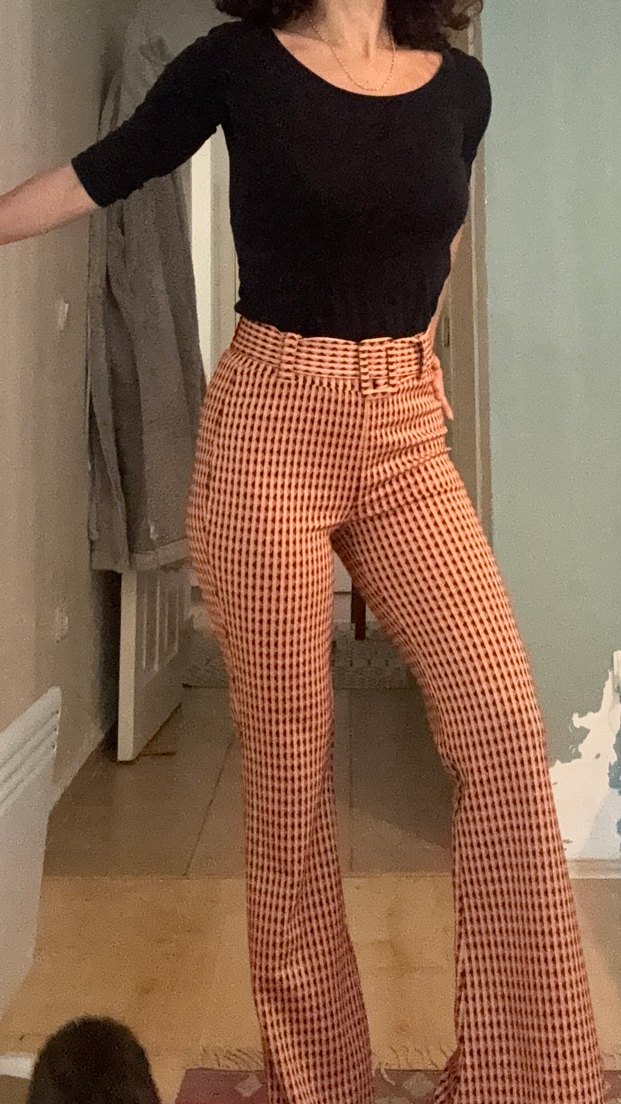 Oxxo Kemerli Retro Kahverengi Kumaş Pantolon - Görsel 5