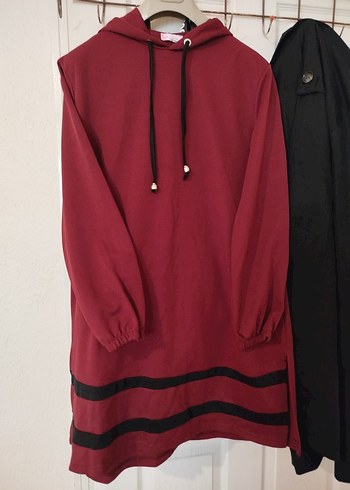 Bordo Kapüşonlu Fermuarlı Kadın Sweatshirt - Görsel 3