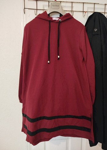 Bordo Kapüşonlu Fermuarlı Kadın Sweatshirt - Görsel 2