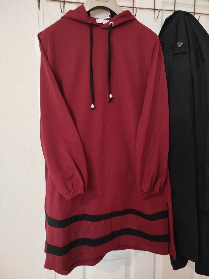 Bordo Kapüşonlu Fermuarlı Kadın Sweatshirt - Görsel 3