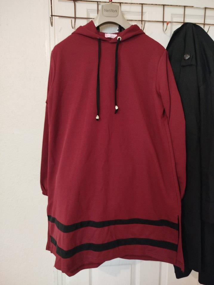 Bordo Kapüşonlu Fermuarlı Kadın Sweatshirt - Görsel 2