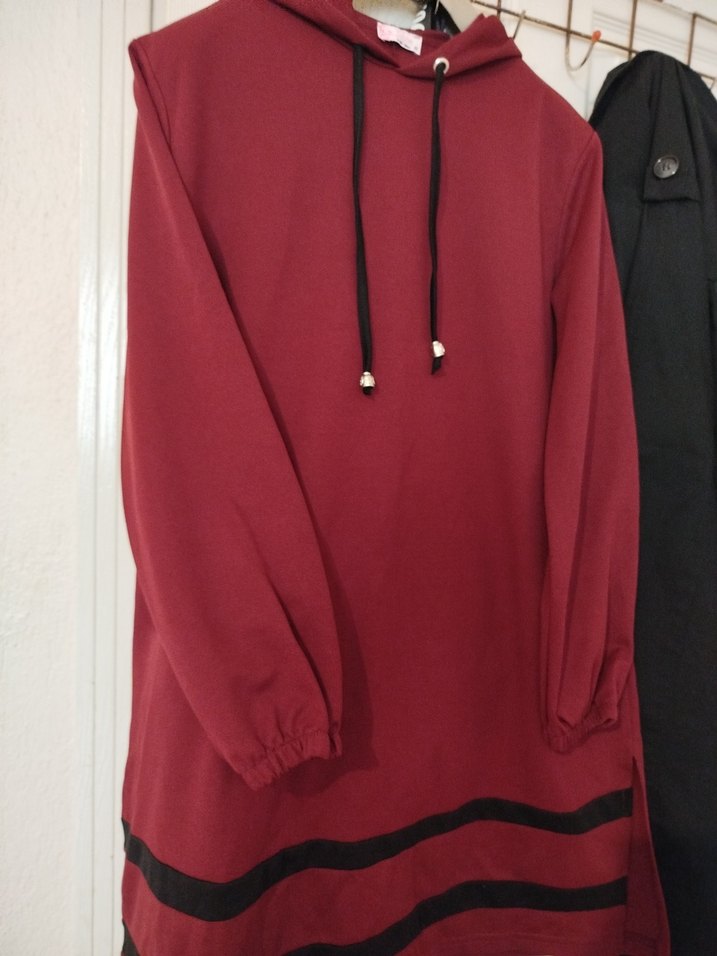 Bordo Kapüşonlu Fermuarlı Kadın Sweatshirt - Görsel 5