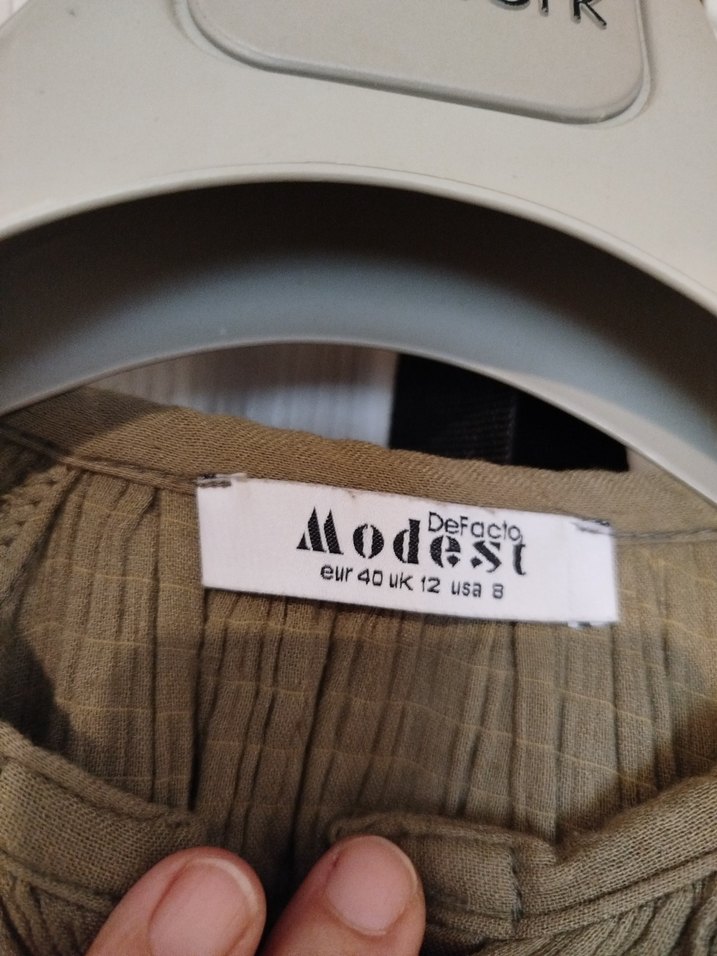 Bej Uzun Keten Elbise Düğmeli Bol Kesim - Görsel 3